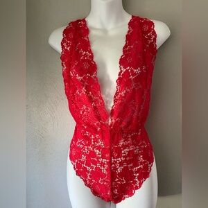 Victoria's Secret Red Lace Bodysuit